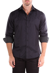 Paisley Texture Solid Black Button Up Men'sLong Sleeve Dress Shirt