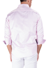 Paisley Texture Solid Pink Button Up Men's Long Sleeve Dress Shirt