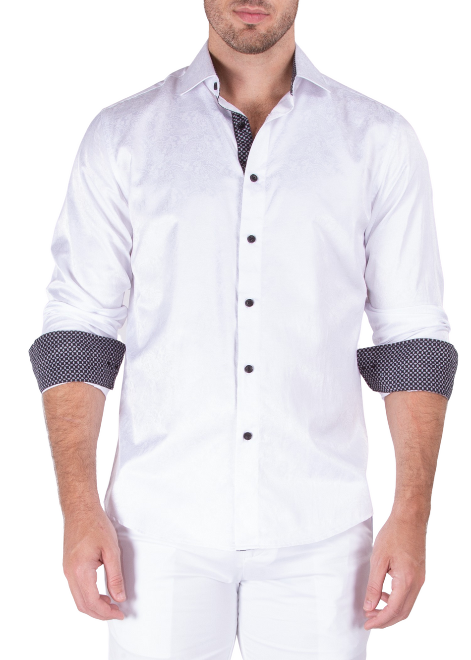 Mens white long sleeve top button down collar shirt