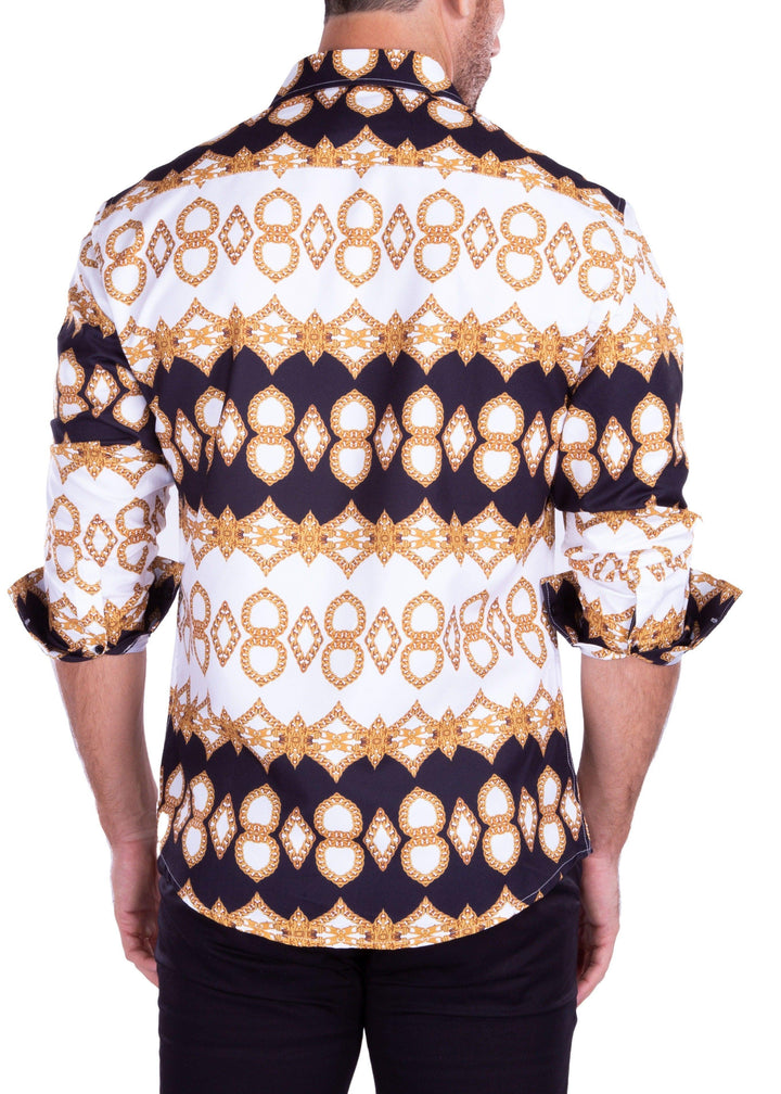 Decorative Chain Print Long Sleeve Dress Shirt White
