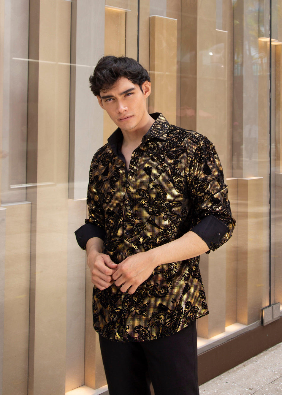 Men's Gold Button Up Long Sleeve Dress Shirt– BESPOKE MODA