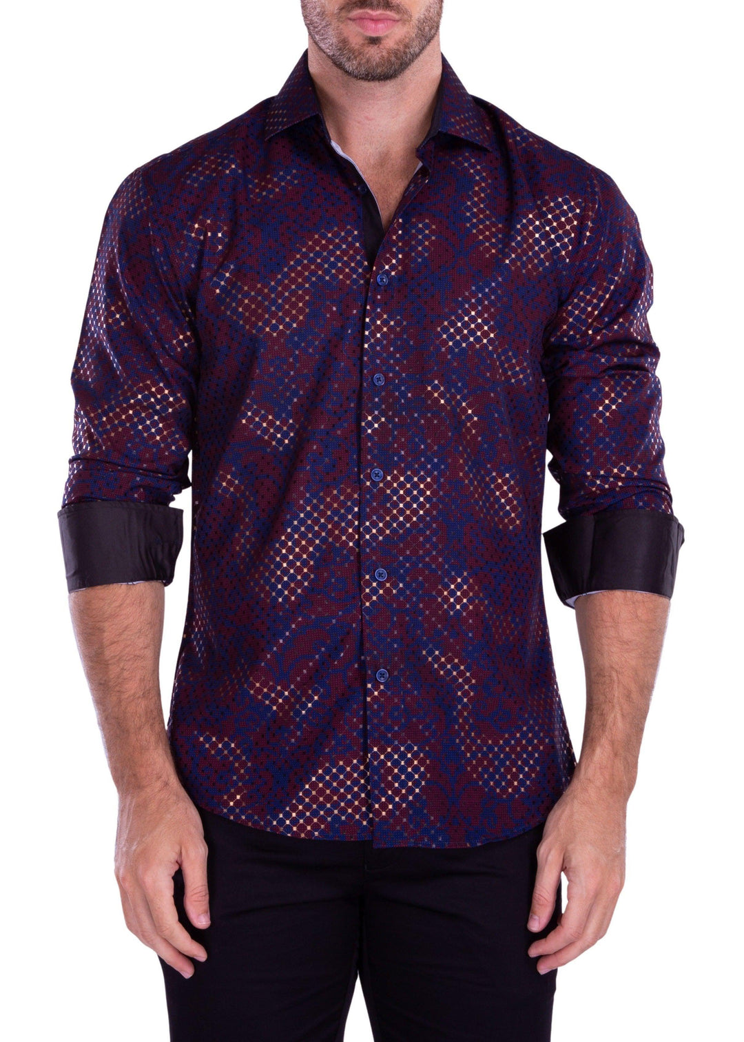 purple windowpane dress shirt Men's Checkered Dress Shirt