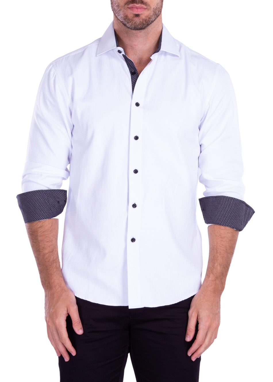 Square Microprint Long Sleeve Dress Shirt White