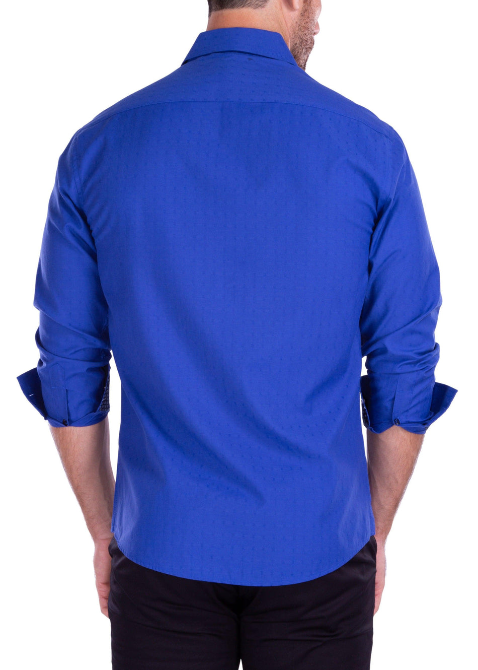Dotted Texture Long Sleeve Dress Shirt Solid Royal Blue