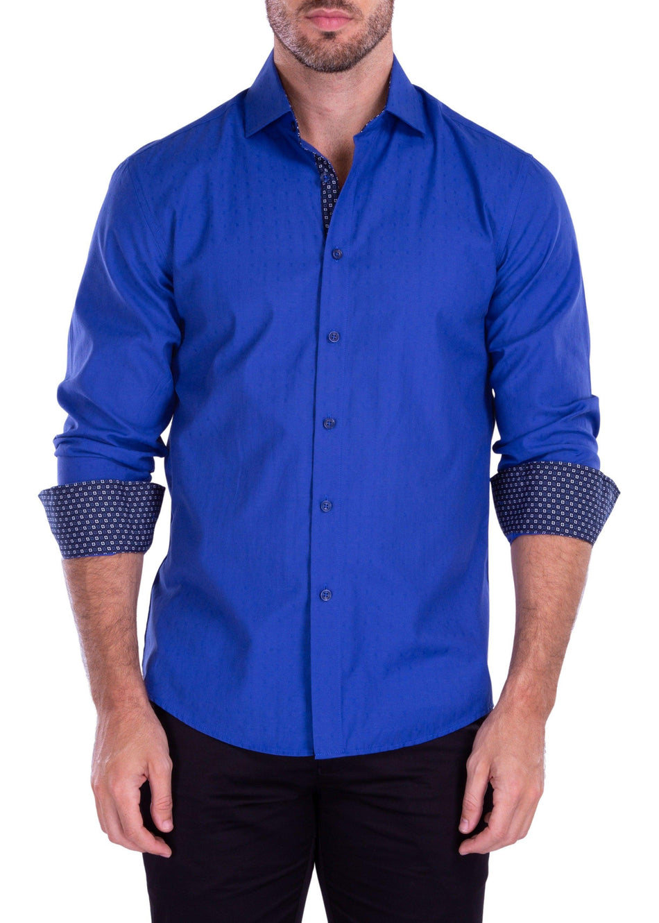 Dotted Texture Long Sleeve Dress Shirt Solid Royal Blue