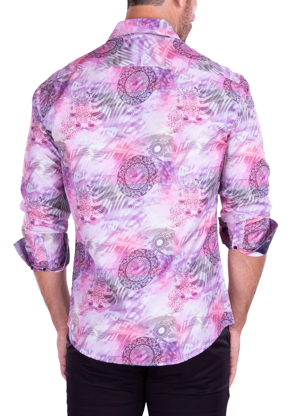 Psychedelic Mandala Print Long Sleeve Dress Shirt Pink