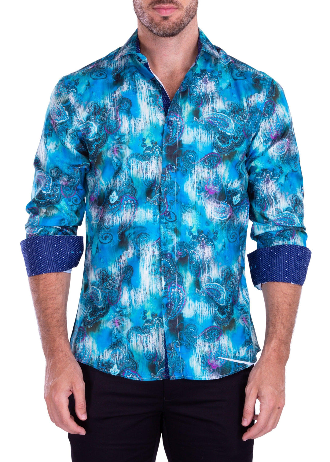 Trippy Watercolor Paisley Long Sleeve Dress Shirt Turquoise Turquoise / MD Trippy Watercolor Paisley Long Sleeve Dress Shirt Turquoise Turquoise / MD
