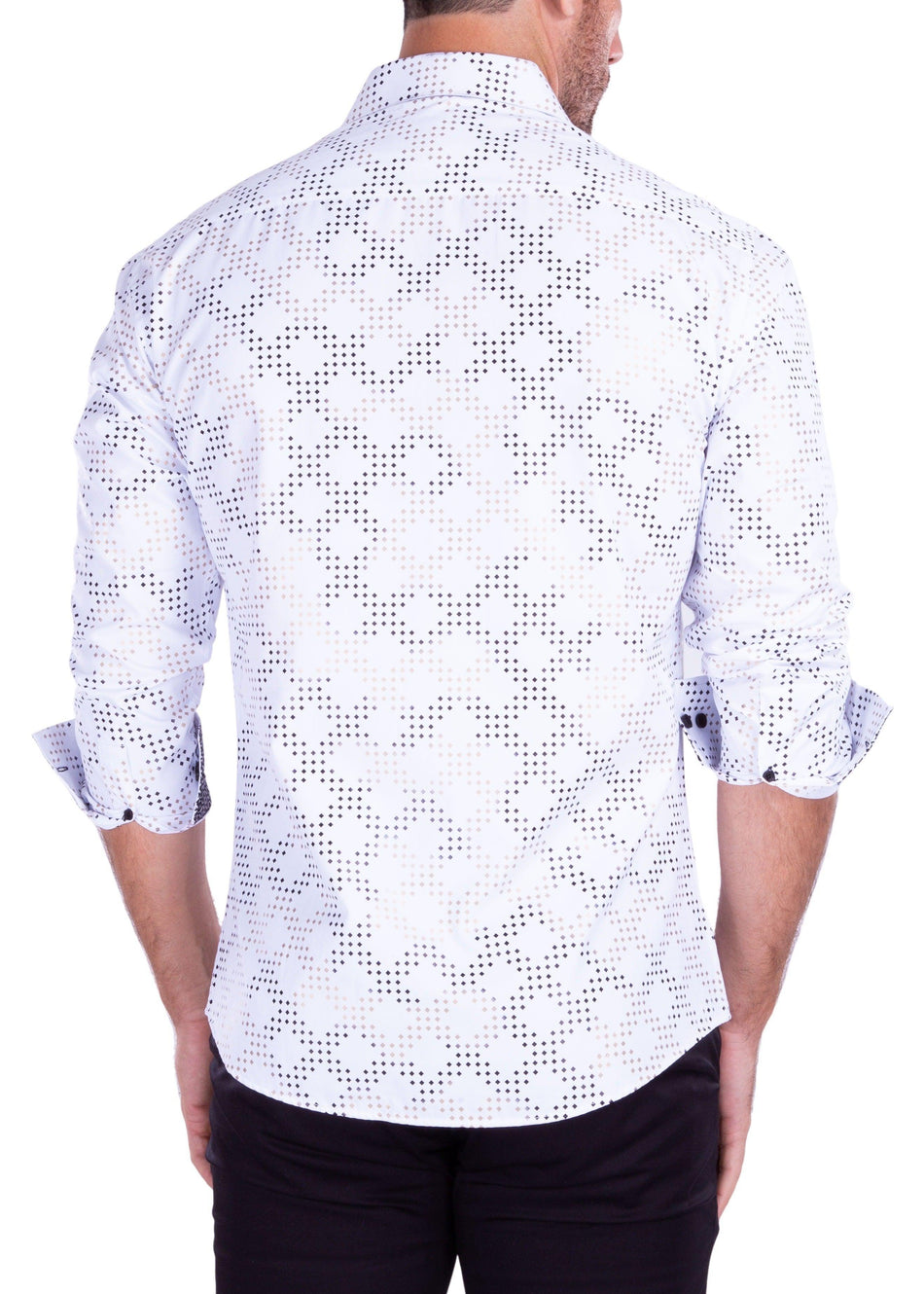 Metallic Geo Print Long Sleeve Dress Shirt White