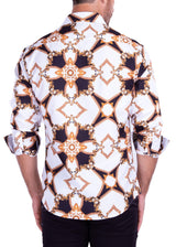 Symmetrical Chain Print Button Up Long Sleeve Dress Shirt