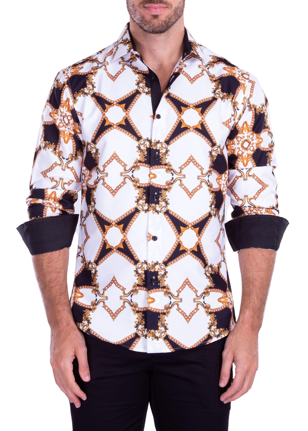 mens dress shirts with printed cuffs Daniel Ellissa Men's French Cuff Shirt Set - Silk Print - Burgundy - 18.5 34/35