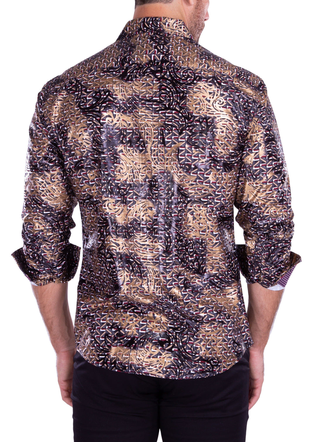 Men's Black Shiny Printed Button Up Long Sleeve Dress Shirt Black / 2X Men's Black Shiny Printed Button Up Long Sleeve Dress Shirt Black / 2X
