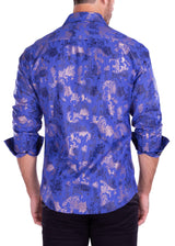 Metallic Flourish Accent On Microprint Long Sleeve Dress Shirt Royal