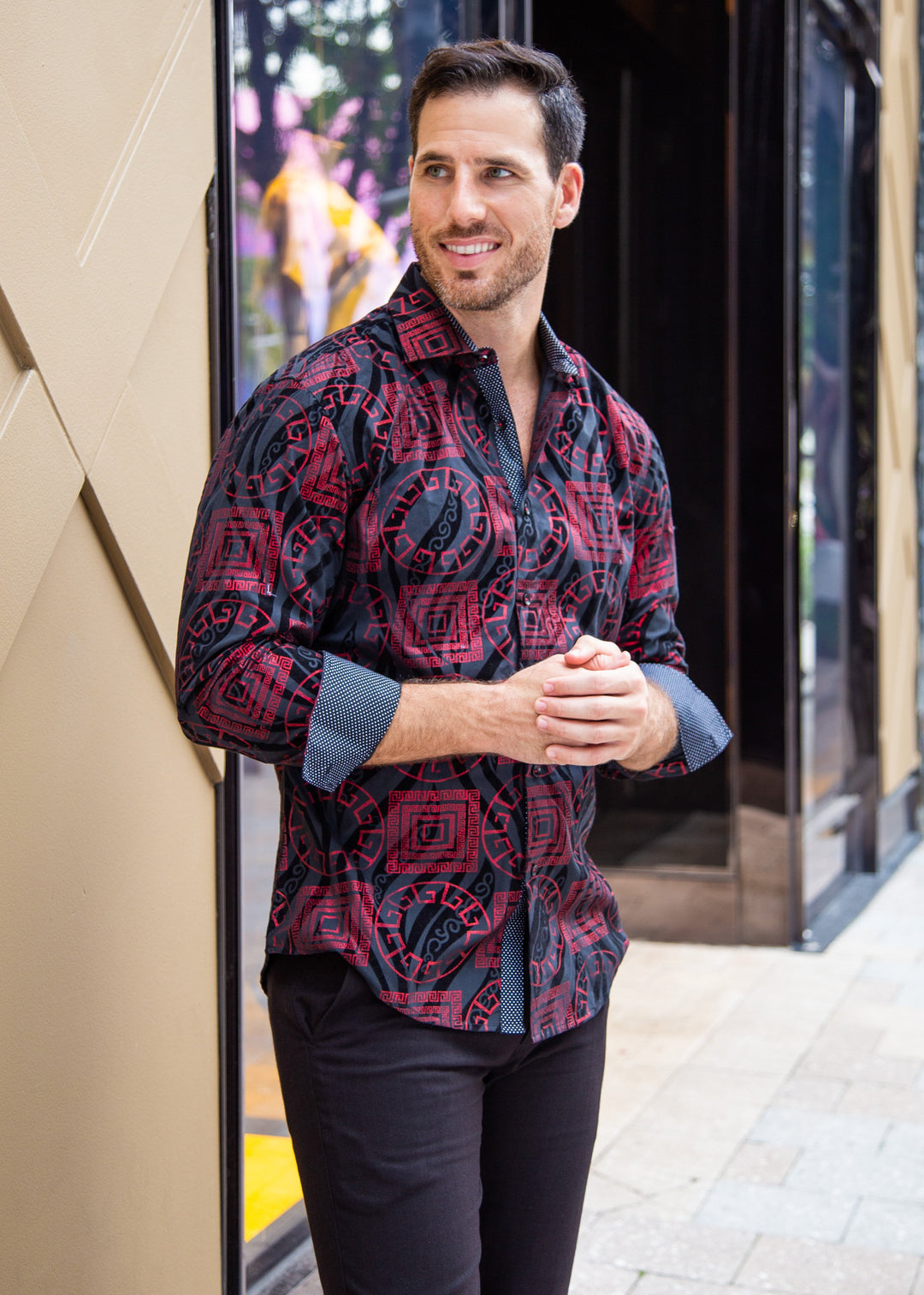 Greek Flame Long Sleeve Dress Shirt Black Black / SM Greek Flame Long Sleeve Dress Shirt Black Black / SM