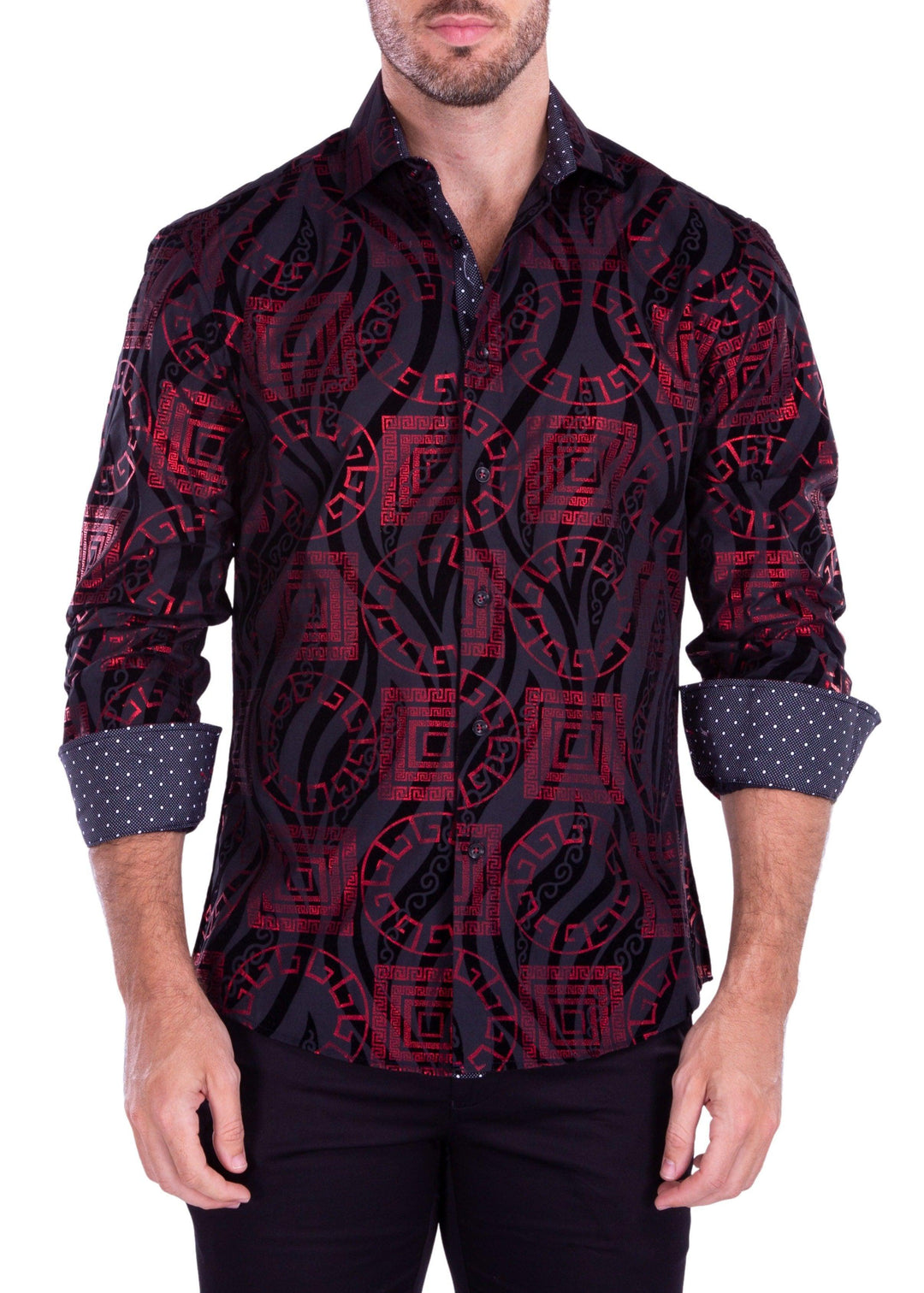 Greek Flame Long Sleeve Dress Shirt Black Black / SM Greek Flame Long Sleeve Dress Shirt Black Black / SM