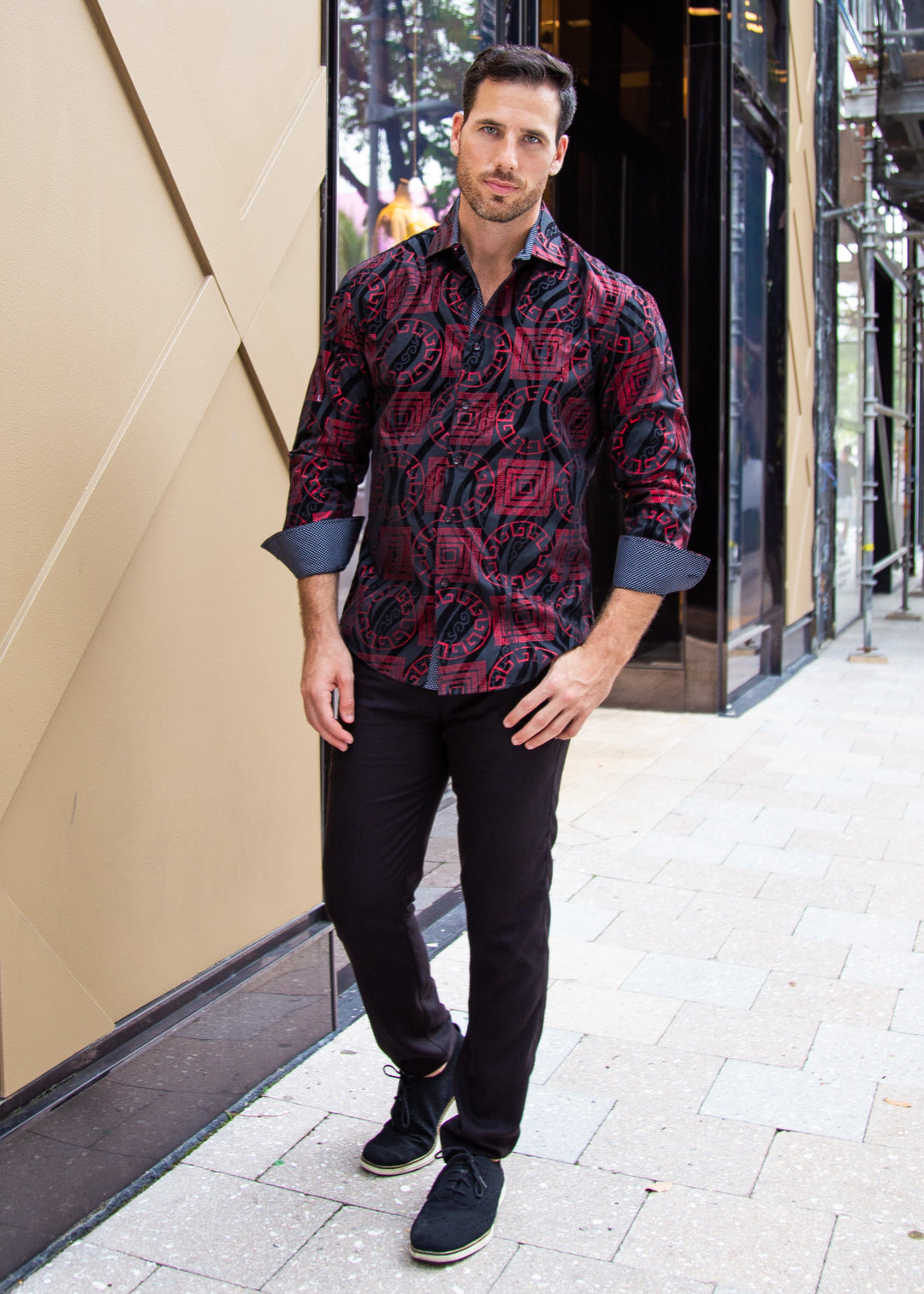 Greek Flame Long Sleeve Dress Shirt Black BESPOKE MODA Greek Flame Long Sleeve Dress Shirt Black BESPOKE MODA