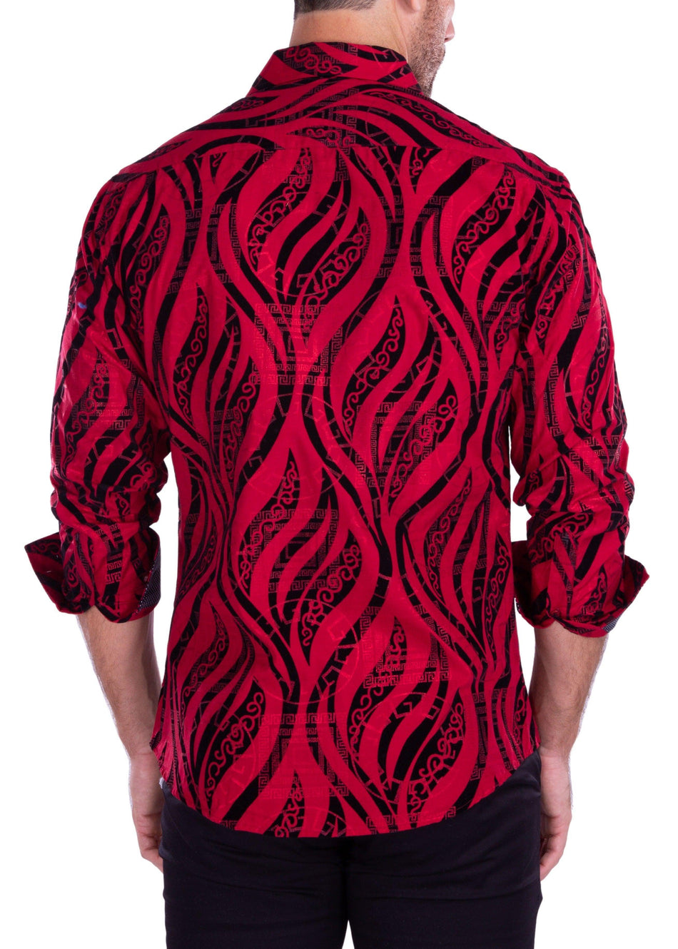 Greek Flame Long Sleeve Dress Shirt Red