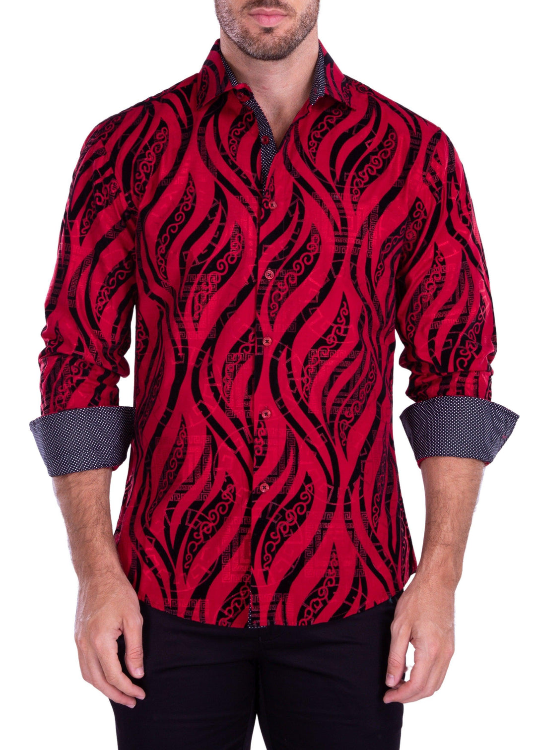 Greek Flame Long Sleeve Dress Shirt Red by Bespoke Moda Greek Flame Long Sleeve Dress Shirt Red by Bespoke Moda