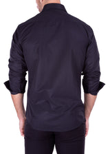 Striped Texture Long Sleeve Dress Shirt Solid Black Chain Print Cuff