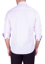 Striped Texture Long Sleeve Dress Shirt Solid Pink Chain Print Cuff