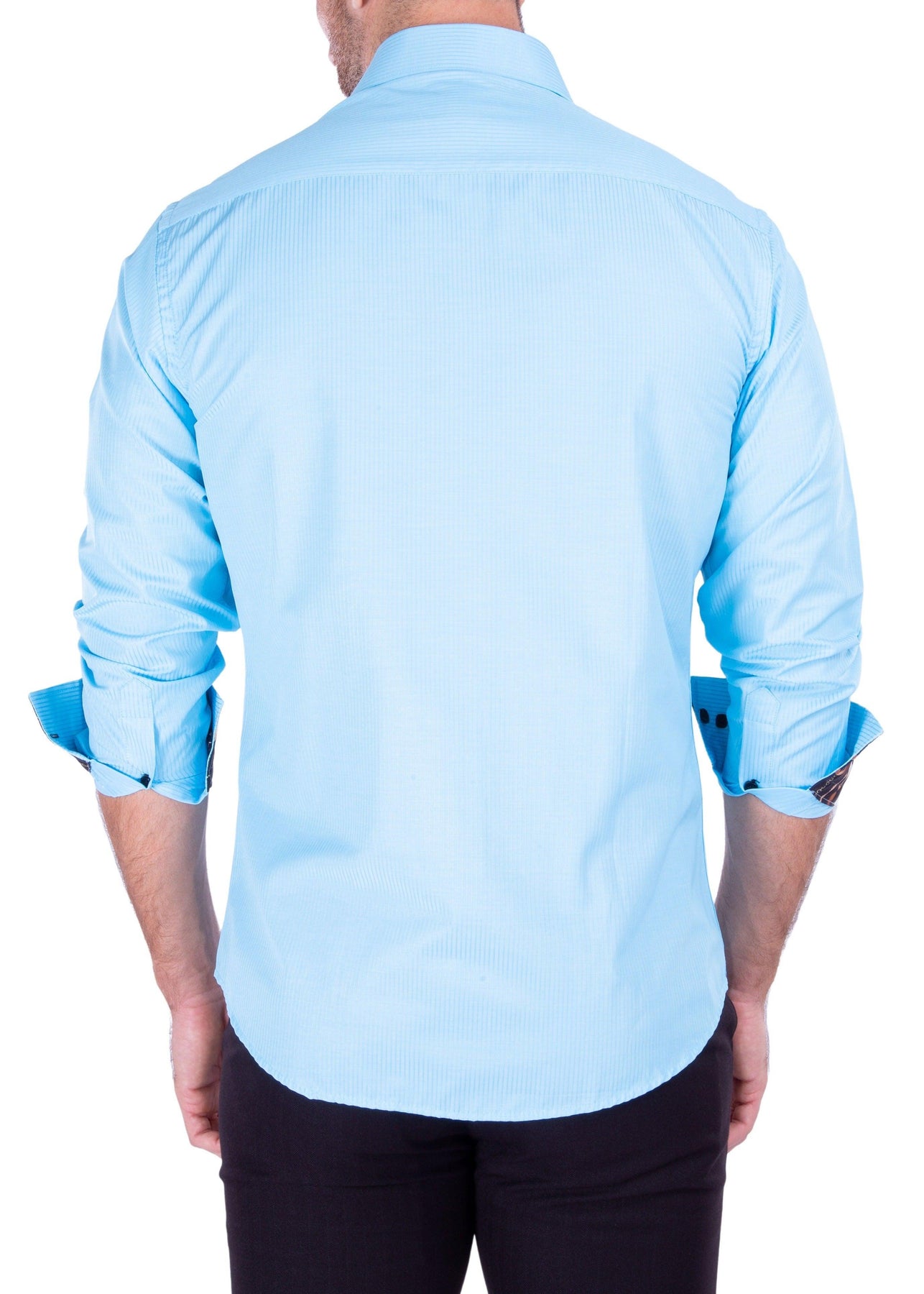 Striped Texture Long Sleeve Dress Shirt Solid Turquoise