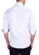 Flourish Texture Long Sleeve Dress Shirt Solid White Chain Print Cuff