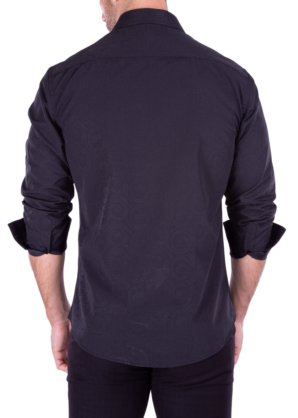 Pointillist Swirl Texture Long Sleeve Dress Shirt Solid Black