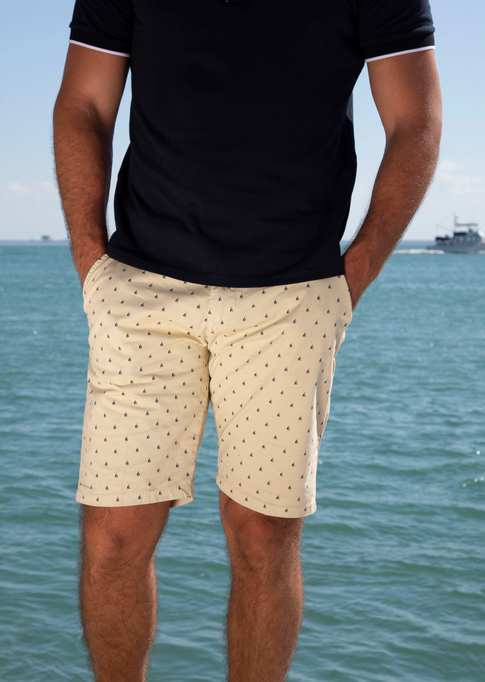 Sailboat Print Shorts Khaki