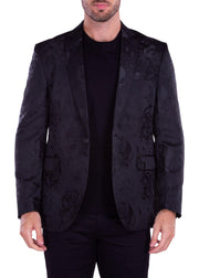 Brocade Jacquard Floral Satin Evening Jacket Black