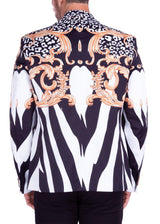 Zebra Pattern Leopard Flourish Detail Evening Blazer White