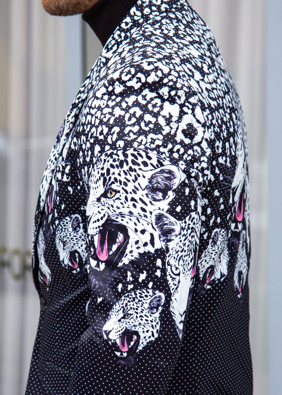 Leopard Shoulder Detail Pattern Evening Blazer Black
