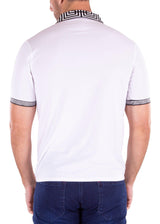 Greek Key Collar & Trim Solid White Polo Shirt