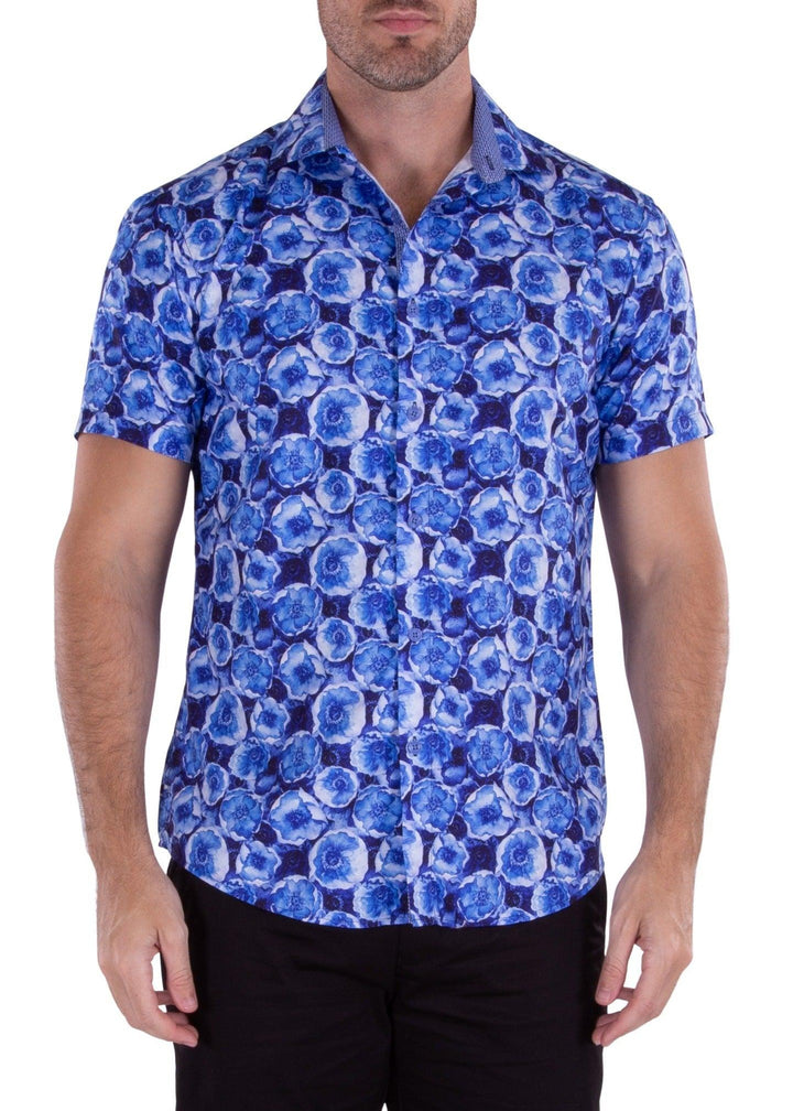 Blue Button Up Short Sleeve Dress Shirt