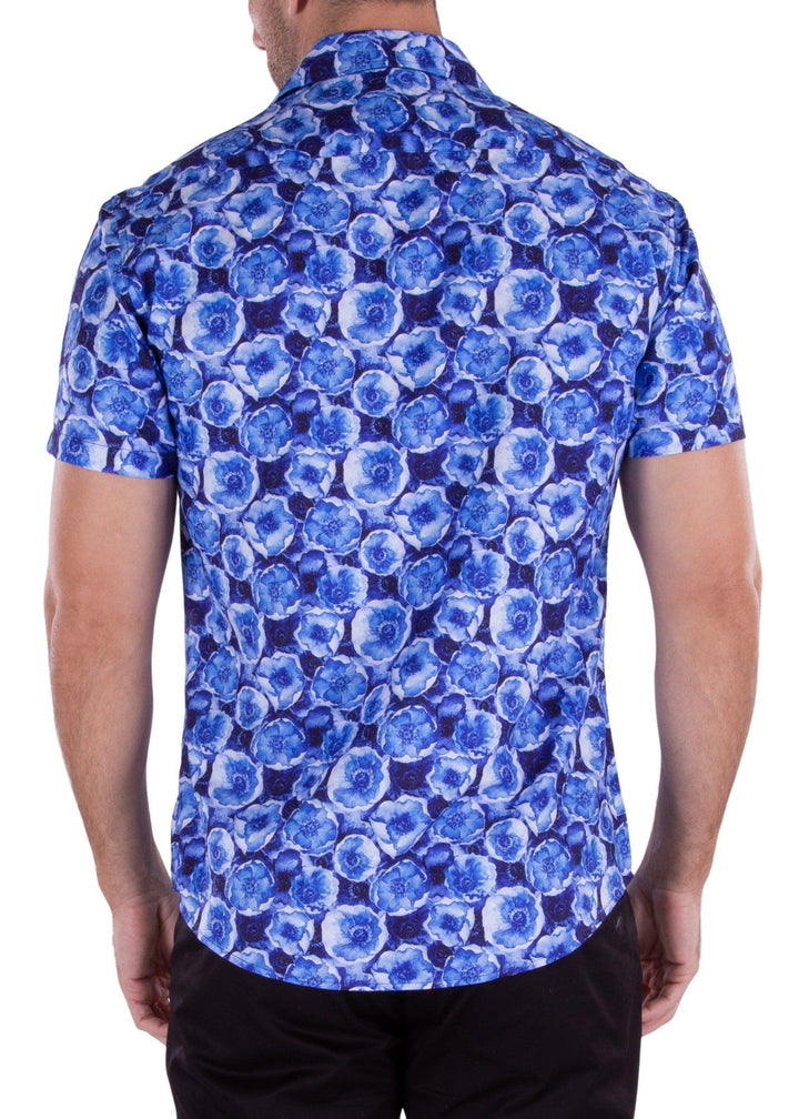 Blue Button Up Short Sleeve Dress Shirt