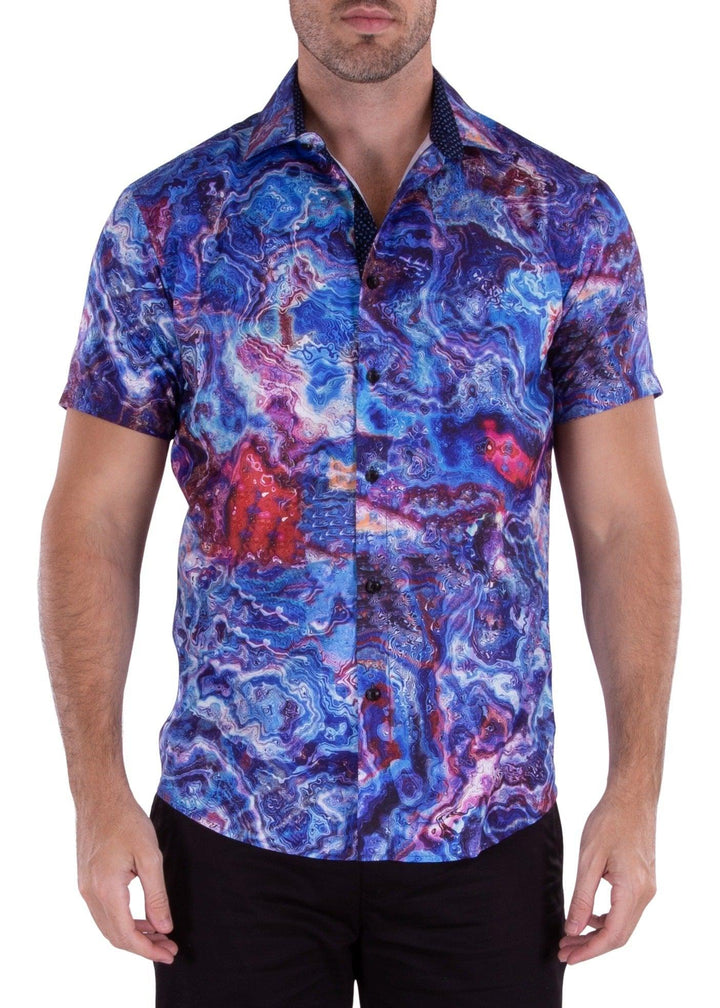 Blue Button Up Short Sleeve Dress Shirt