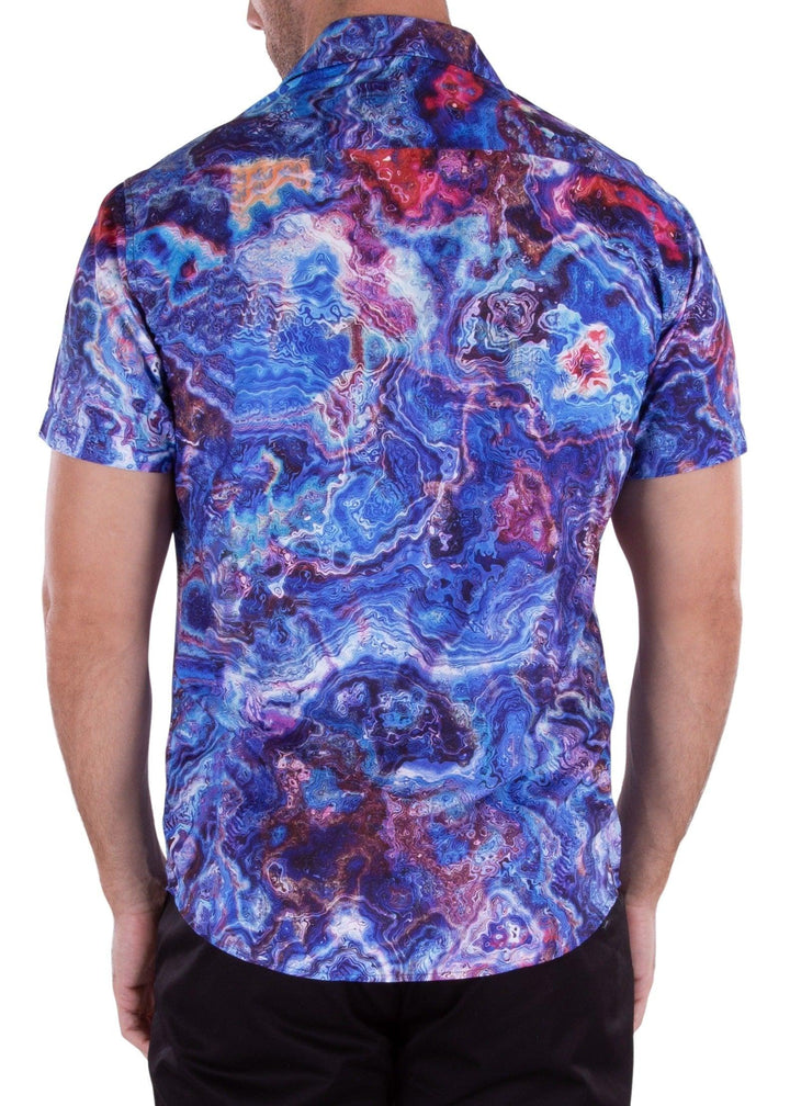 Blue Button Up Short Sleeve Dress Shirt