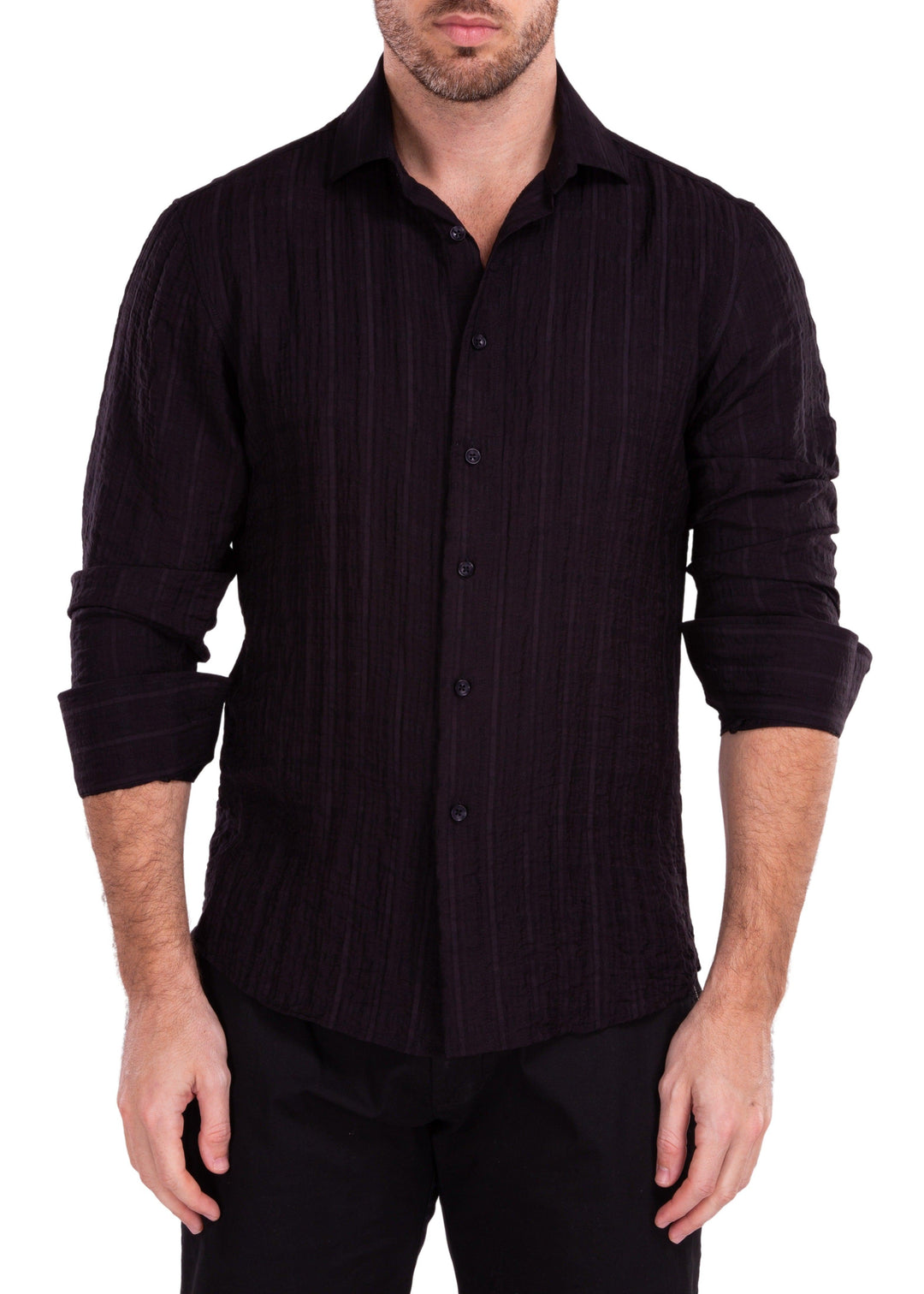 Linen Crinkle Texture Solid Black Button Up Long Sleeve Dress Shirt Black / XL Linen Crinkle Texture Solid Black Button Up Long Sleeve Dress Shirt Black / XL