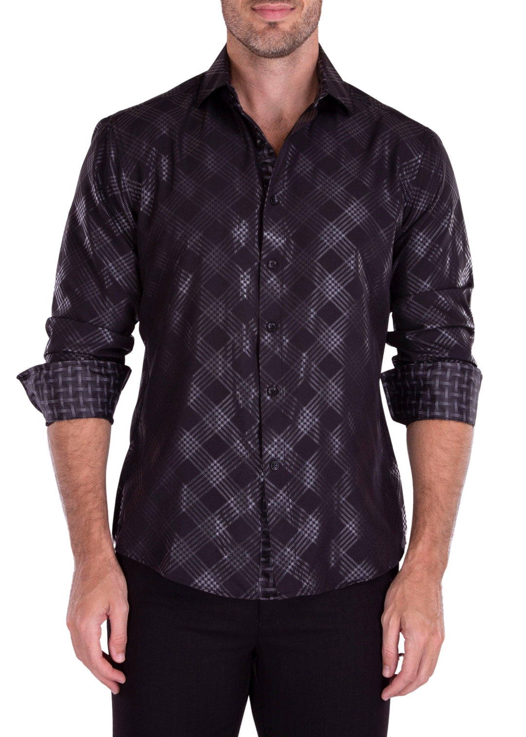 BeSpoke Mens Fancy Print Long Sleeve-Black Medium / Black