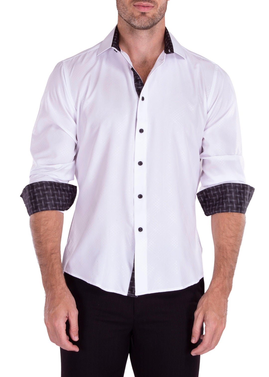 Metallic Criss-Cross Pattern Long Sleeve Dress Shirt White White / XS Metallic Criss-Cross Pattern Long Sleeve Dress Shirt White White / XS