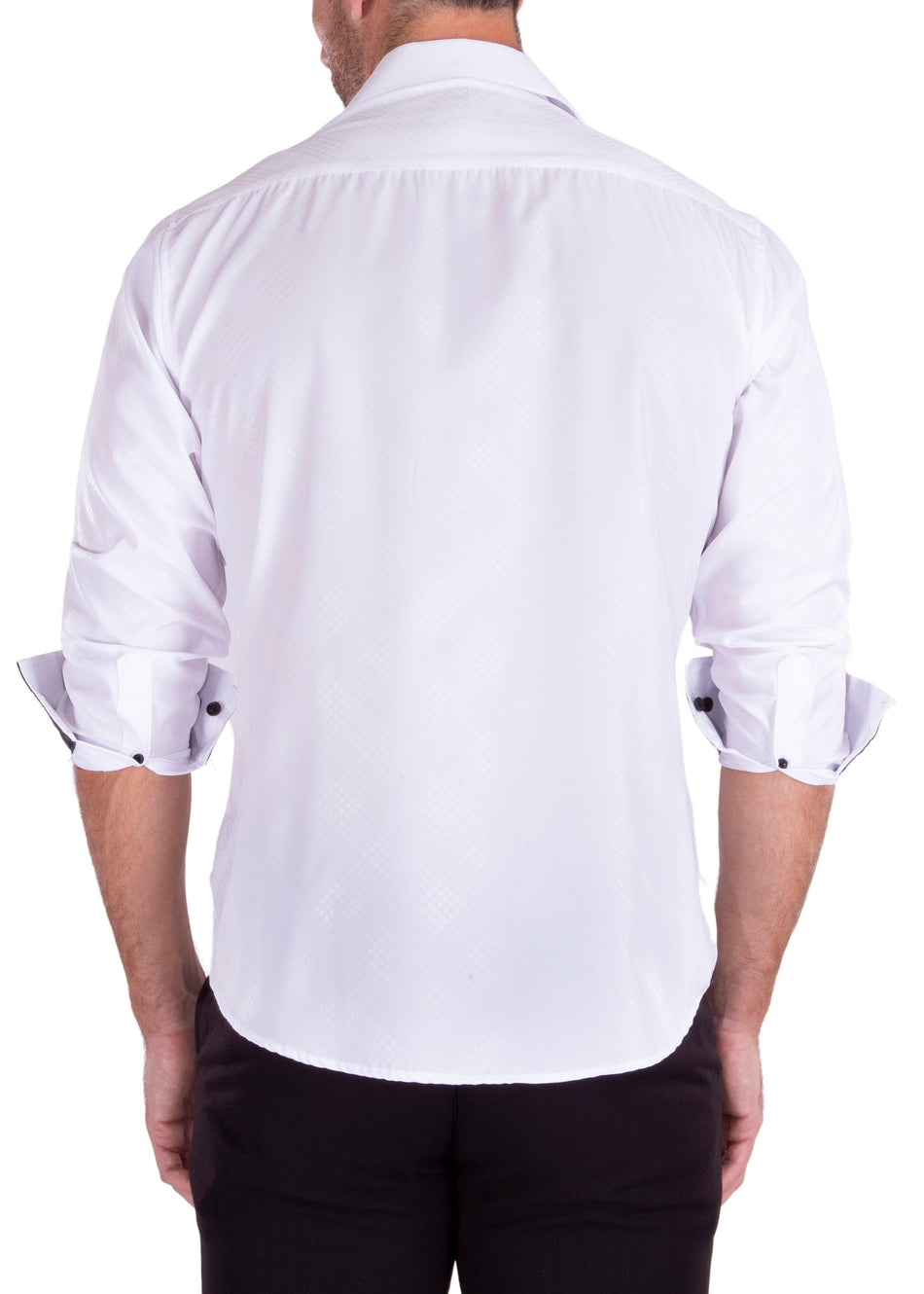 Metallic Criss-Cross Pattern Long Sleeve Dress Shirt White
