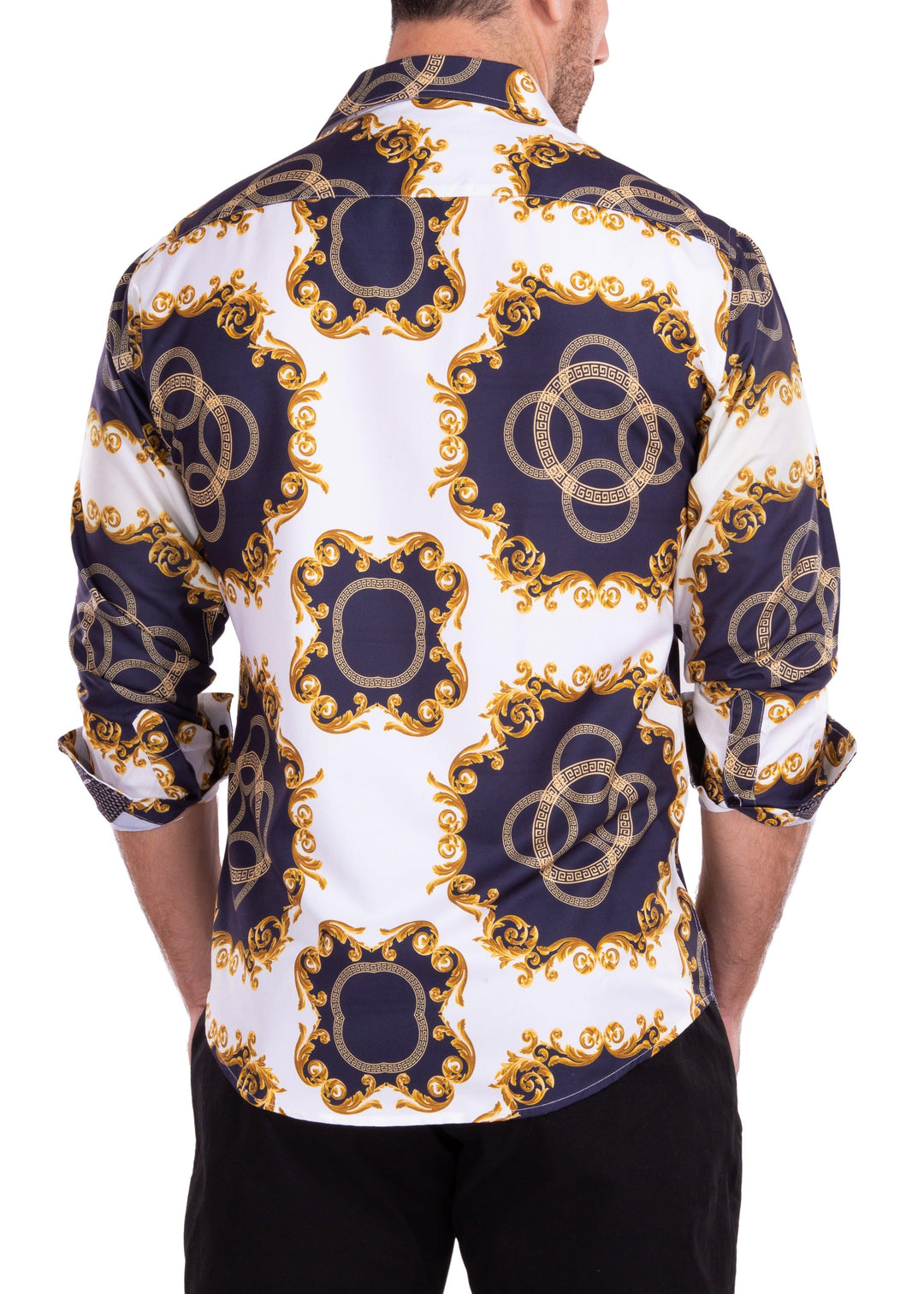 abstract dress shirts Abstract Indigo Button-Up Shirt Washed Blue Pattern S