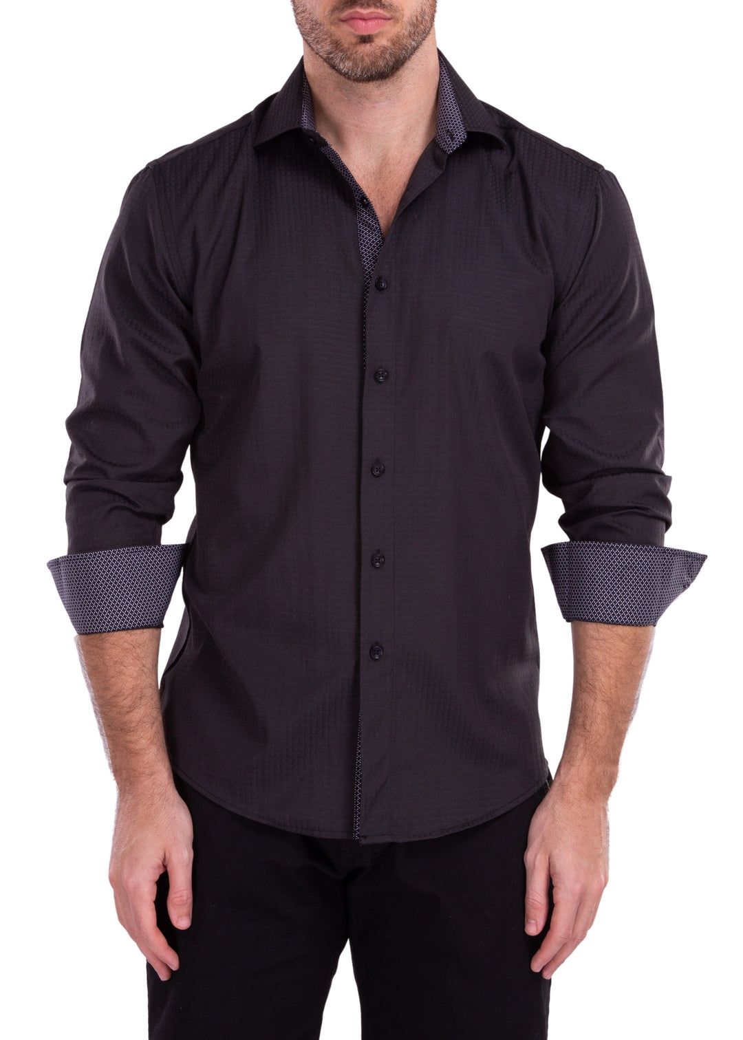windowpane long-sleeve dress shirt Mizzen + Main Leeward Navy/White Windowpane