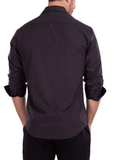 Diamond Texture Solid Black Button Up Long Sleeve Dress Shirt