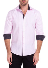 Diamond Texture Solid Pink Button Up Long Sleeve Dress Shirt