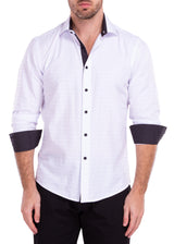 Diamond Texture Solid White Button Up Long Sleeve Dress Shirt