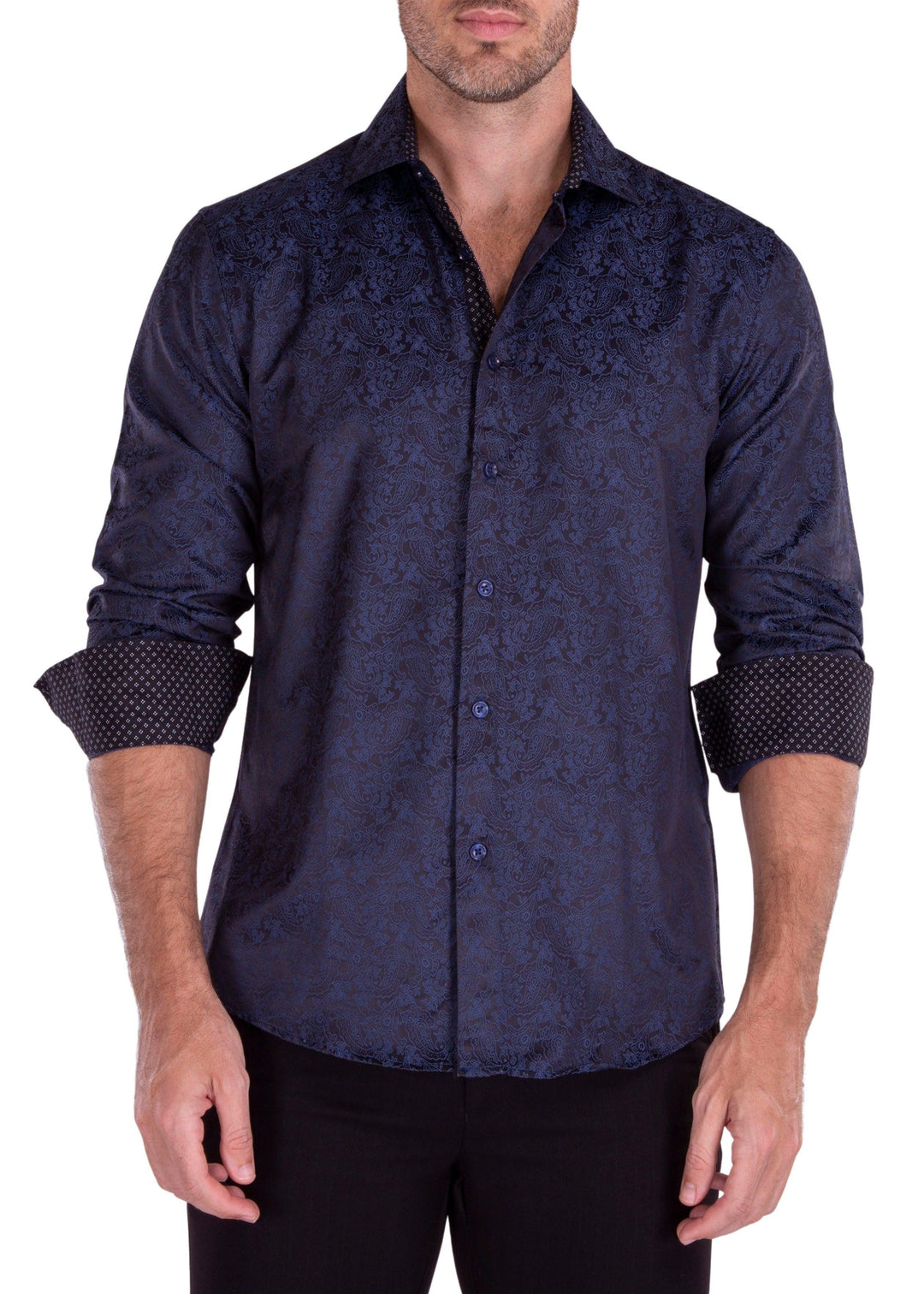 Subtle Paisley Long Sleeve Dress Shirt Navy BESPOKE MODA Subtle Paisley Long Sleeve Dress Shirt Navy BESPOKE MODA