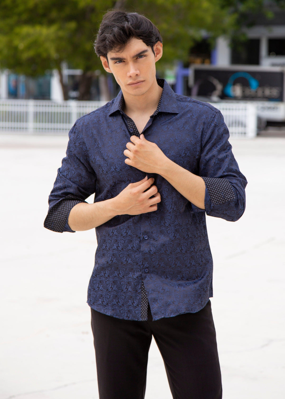 Subtle Paisley Long Sleeve Dress Shirt Navy BESPOKE MODA Subtle Paisley Long Sleeve Dress Shirt Navy BESPOKE MODA