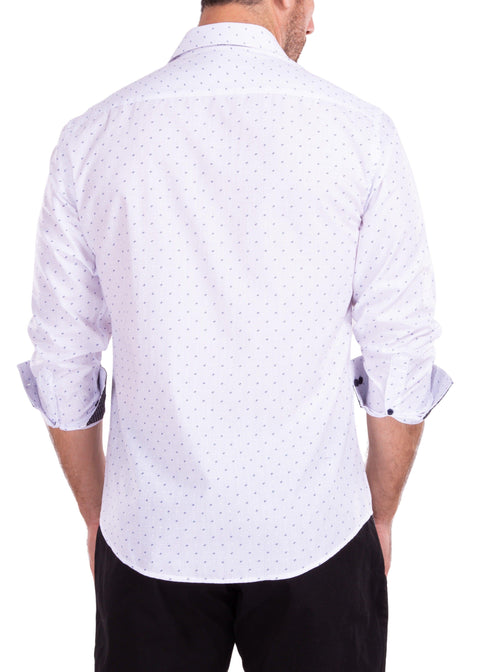 Stitched Pattern Linen Texture Button Up Long Sleeve Dress Shirt