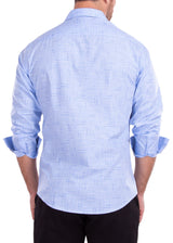 Crosshatch Linen Texture Blue Button Up Long Sleeve Dress Shirt