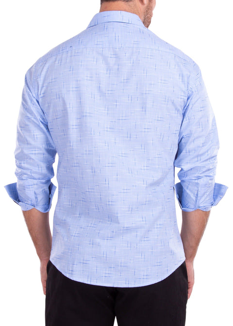 Crosshatch Linen Texture Blue Button Up Long Sleeve Dress Shirt