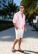 Crosshatch Linen Texture Pink Button Up Long Sleeve Dress Shirt